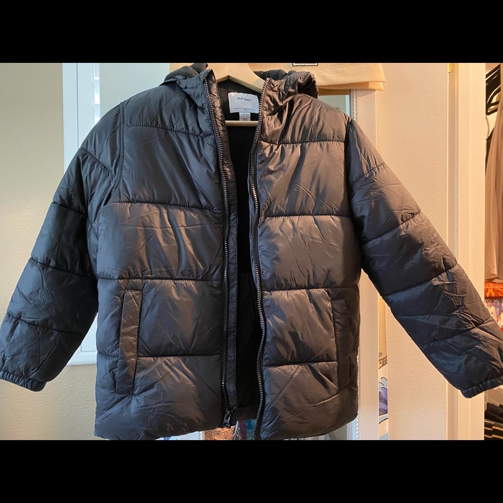 Old Navy puffy jacket with hood. Boys size 10-12